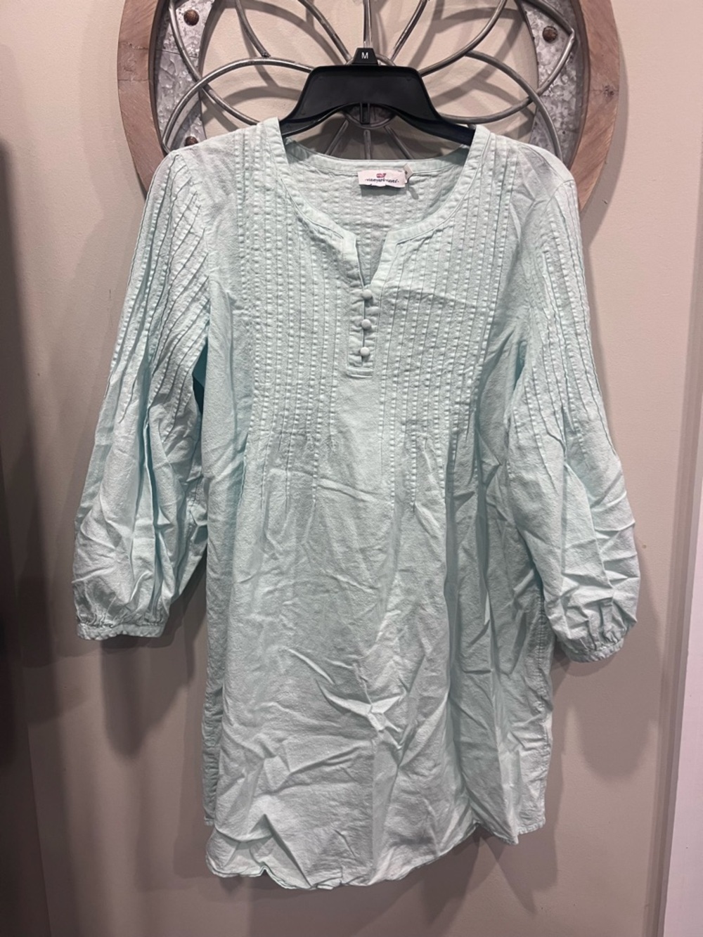 Vineyard vines Light Aqua Tunic Blouse with Pintuck Detail great beach cover up